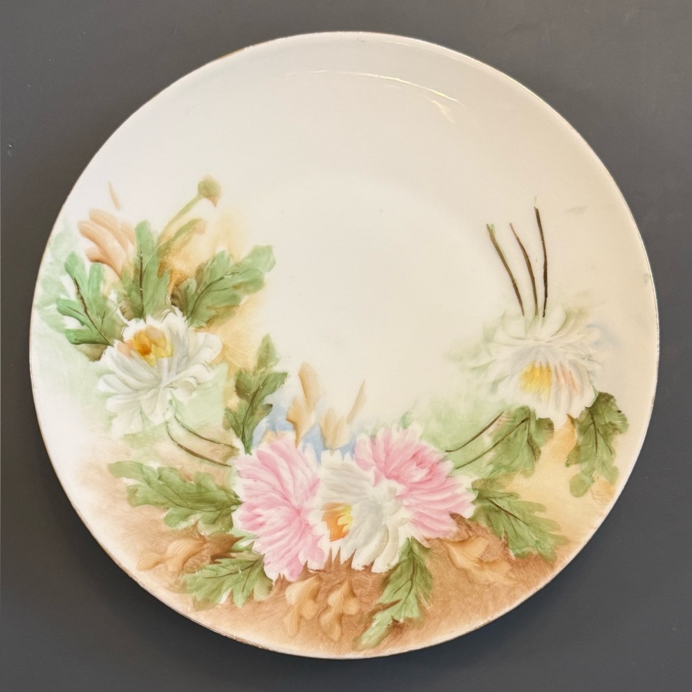 Antique Gold Rim Porcelain Plate Artist signed J & C Bavaria Hand Painted Pink w